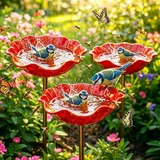 Vogeltränke Stehend Metall, Blumenform Bienentränke und Insektentränke für den Garten, Gartenstecker Vogelbad und Vogelfutterstation, Wetterfeste Gartendeko für Draußen, Hof, Balkon (3 Pcs)