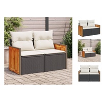 vidaXL Gartensofa mit Kissen 2-Sitzer Schwarz Poly Rattan