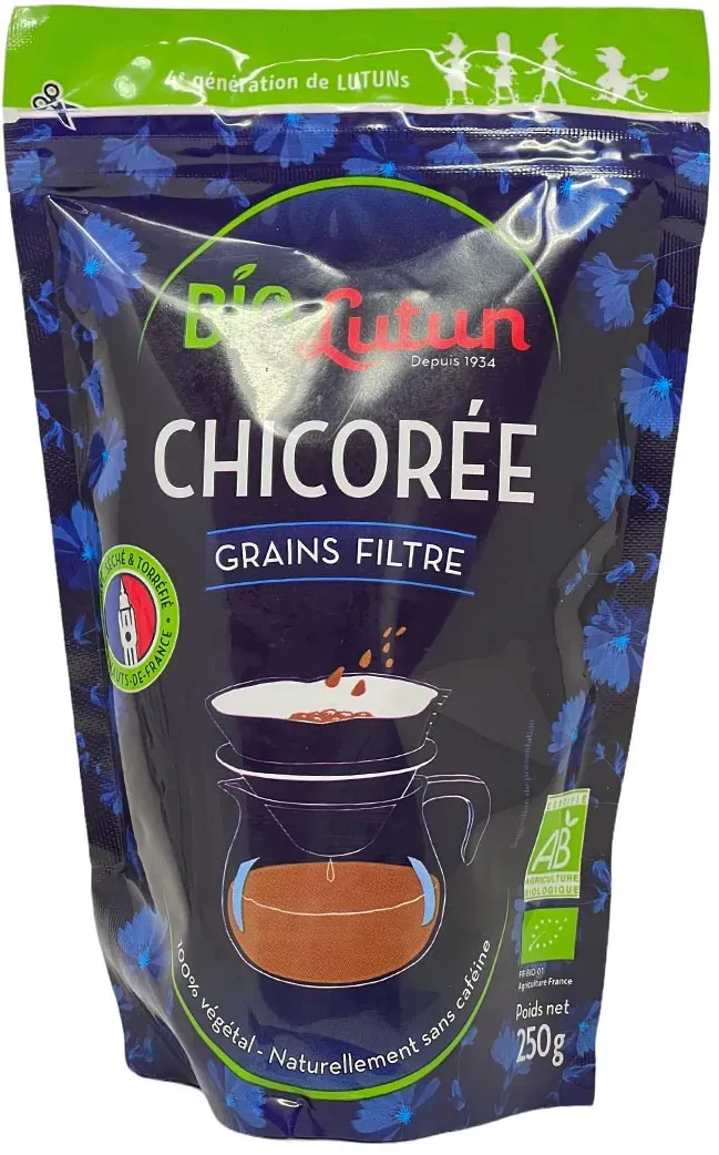 LUTUN Bio Chicorée Körner geröstet – Koffeinfrei aus Zichorie, 250 gramm