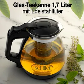 nordic schiller Teekanne Glas mit Deckel, und Siebeinsatz, Edelstahl (1700ml)