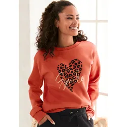 Sweatshirt, Loungehirt mit Herz-Leo-Druck, Loungewear, Gr. 36/38, rotbraun, , 66976224-36