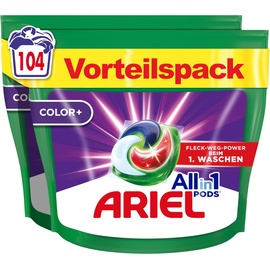 Ariel Waschmittel Pods All-in-1, Color+ Flüssigwaschmittel, 104 Waschladungen,