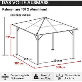 Brast Alu-Pavillon Summerdream 3 x 3 m grau inkl. LEDs