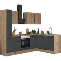 kochstation Winkelküche Florida L-Form 250 x 165 cm schwarz