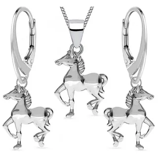 Goldene Hufeisen Schmuckset Pferde Set Anhänger 40cm Kette Brisur Ohrringe 925 Silber Mädchen (4-tlg, inkl. Etui), Mädchen Geschenkset