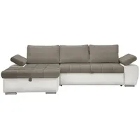 Mid.you Ecksofa, Weiß, Hellbraun, Textil, 3-Sitzer, Ottomane links, L-Form, 271x175 cm, seitenverkehrt erhältlich, Schlafen auf Sitzhöhe, Wohnzimmer, Sofas & Couches, Wohnlandschaften, Ecksofas