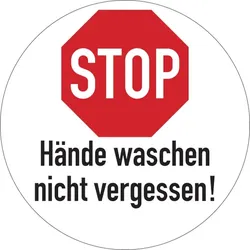 Hygieneschild, STOP Hände waschen nicht vergessen, Folie - 200 mm Folie selbstklebend