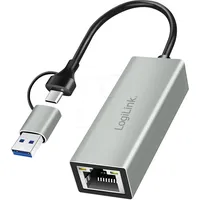 Logilink UA0238B USB-C zu Gigabit Ethernet-Adapter mit 2-in-1 USB-Anschluss
