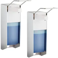Relaxdays Desinfektionsspender, 2er Set, 1000 ml, Eurospender für Desinfektionsmittel & Seife, Wandmontage, Silber/weiß