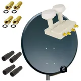 PremiumX Satelliten-Komplettanlage 80cm Satellitenschüssel ALU Antenne Quad LNB Monoblock Astra Hotbird, 2 SAT bis 4 Teilnehmer
