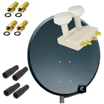 PremiumX Satelliten-Komplettanlage 80cm Satellitenschüssel ALU Antenne Quad LNB Monoblock Astra Hotbird, 2 SAT bis 4 Teilnehmer