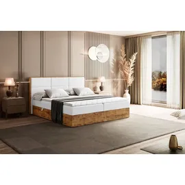 altdecor Boxspringbett mit Matratze, Boxbett, Topper, Polsterbett mit Bettkasten LOLLI1 - 140x200 Weiß Kunstleder