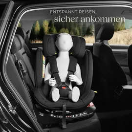 Tectake tectake® Drehbarer Autositz, i-Size Zulassung, ISOFIX-Installation und Top Tether, mit Seitenaufprallschutz, längenverstellbarer 5-Punkt-Gurt, höhenverstellbare Kopfstütze, ab Geburt bis 150 cm, Belastbarkeit 36 kg