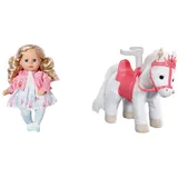 Baby Annabell Zapf Creation 706480 Little Sophia 36cm & 705933 Little Sweet Pony - weißes Spielpferd Pony mit Sound-Effekten. Inklusive Sattel mit Puppenhalterung und Zaumzeug