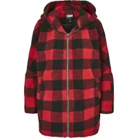 URBAN CLASSICS Ladies Hooded Oversized Check Sherpa Jacket - schwarz,