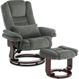 MCombo Drehbarer Fernsehsessel mit Hocker Stoff 83 x 106 x 173 cm Grau mit Liegefunktion