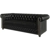s-style möbel - Schwarz Chesterfield Sofa 3-Sitzer Lukas mit Schlaffunktion