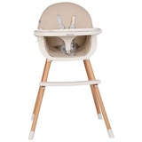 KIKKABOO Kinderhochstuhl Nutri 2 in 1 Holzbeine Fußstütze abnehmbares Tablett beige