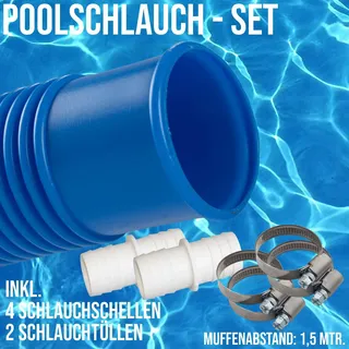 32mm Schwimmbadschlauch Pool Solar Saug Teich Schlauch blau / schwarz - SET 32mm...
