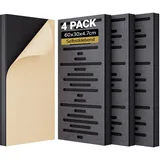 TONOR Holzfurnier Akustikpaneele Selbstklebend, 4 Stück 60x30x4,7cm Akustikplatten Wandpaneele Holzoptik, Akustik paneele für Akustische Behandlung und Wanddekoration, Wohnzimmer, Büro, Schwarz
