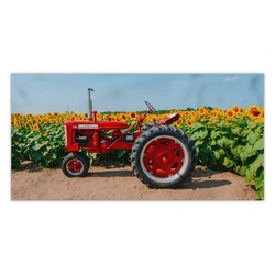 MuchoWow Balkonsichtschutz »Traktor - Rot - Sonnenblume - Bauernhof - Blumen« (1-St) Balkonbespannung mit Metalösen, UV-beständig, Balkonbanner bunt 300 cm x 130 cm