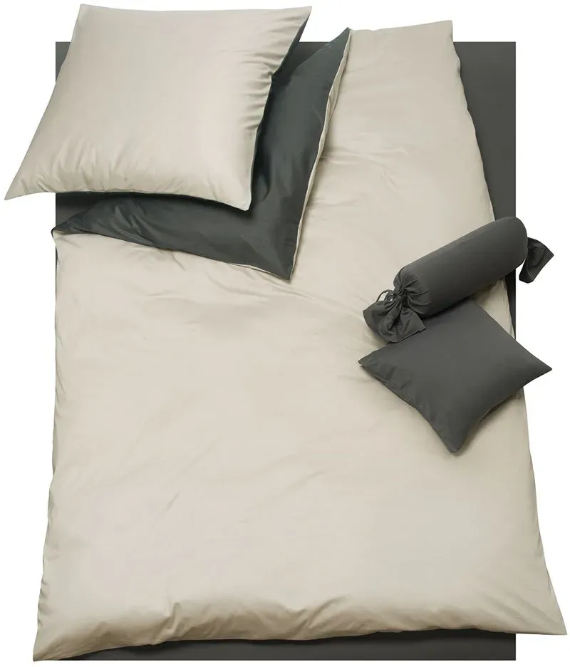 Doris Meyer Interlock-Jersey Wendebettwäsche Milano kiesel/anthrazit Kissenbezug einzeln 40x80 cm - beige;grau