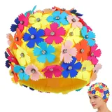 Didiseaon Schwimmkappe Damen mit Blüten und Strass zum Schwimmen Duschen