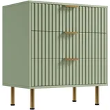 Garvee Kommode mit 3 Schubladen, Nachttisch Modern Beistelltisch Kommode Schlafzimmer Bedside Table für Schlafzimmer, Wohnzimmer, mit geriffelter Front, Metallgriffe, Grün