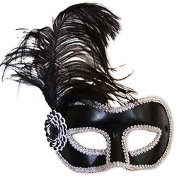 Das Kostümland Verkleidungsmaske Venezianische Augenmaske ‚Arianna‘ mit Feder – Sch schwarz|silberfarben
