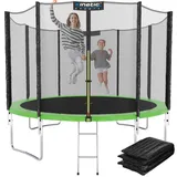 Kinetic Sports Trampolin Outdoor 'Salto Plus' Ø 183/244/305/366/400/430/490 cm - Komplett-Set für Kinder, USA Sprungtuch, Netz, Randpolster, Leiter - bis zu 160kg Grün-2 Ø 244 cm Ø 244 cm, Grün-2