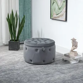 Homcom Sitzhocker mit Stauraum Deckel Runde Samtoptik Knöpfen Grau Ø60 x 40 cm