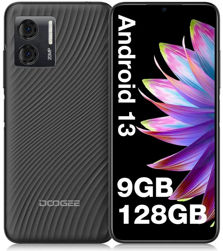 DOOGEE N50S Android 13 Smartphone, Octa-Core 9GB + 128GB, 20MP + 8MP Camera Handy (6.52 Zoll, 128 GB Speicherplatz) schwarz