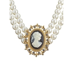 Widdmann Kostüm Perlenkette mit Schmuck-Kamee weiß