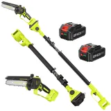 Supstable Akku-Hochentaster, 6 Zoll Mini Akku Kettensäge mit Verlängerung bis 4,6 m, Elektro Astsäge Teleskop mit 2 x 4000 mAh Akku & Ladegerät, Motorkopf 180° schwenkbar, für Gartenarbeit geeignet