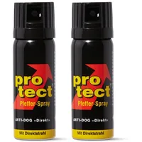 2 Stück Pfefferspray PROTECT Anti-Dog Direktstrahl Weitstrahl 50ml Abwehrspray zur Selbstverteidigung KO Spray Reizstoffspray in verschiedenen Sprühvarianten (2X 50ml Direktstrahl)