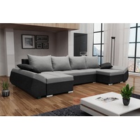 Fun Möbel Wohnlandschaft Sofa in U-Form KLEO in Stoff, inkl. Rückenkissen und Zierkissen, mit Bettkasten grau|schwarz