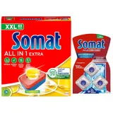 SOMAT Tabs 63 AW all in 1 Extra Zitrone & Limette, Geschirrspül Tabs für Sauberkeit, bekämpfen selbst eingetrocknete Rückstände + Somat Duo Power Experten 3 AW Maschinenreiniger 57g