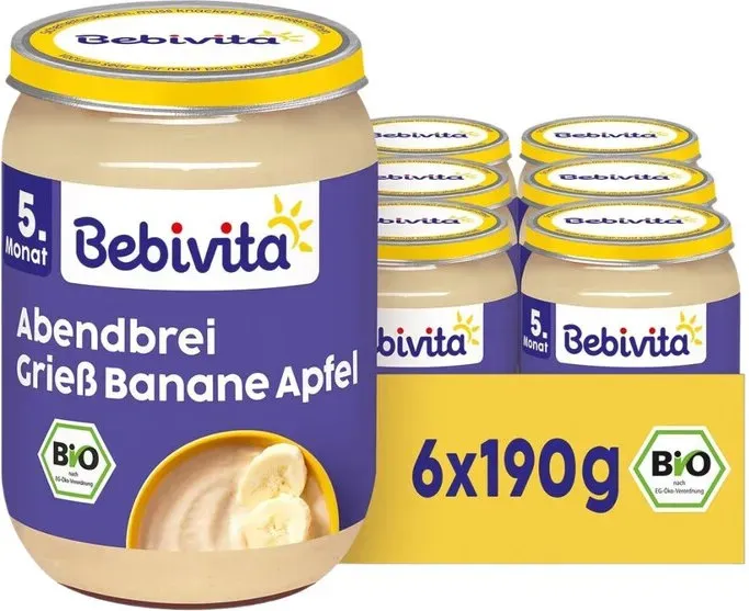 Bebivita Abendbrei Grieß-Banane-Apfel, 190g 6er Pack (6x190g)