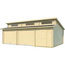 Lasita Maja Holzgarage Bausatz 44mmGarage Hawaii Stufendach 800x540cm mit Schwingtore 44mm