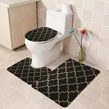 schaum Badezimmerteppich Badteppich Duschvorleger, Quatrefoil Etui Marokkanisches Kleeblatt Blumenlaternenform Schwarz und Gol,Teppich Badvorleger Fussmatte rutschfeste Matte für Badezimmer Toilett WC