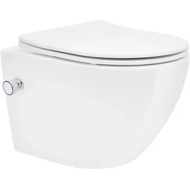 luxebath ECD Germany Spülrandloses Hänge Dusch WC Kurz Keramik Bidet-Funktion mit Sitz
