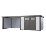 Telluria Metall-Gerätehaus Classico 3030 Weiß mit großer Lounge links inkl. Rampe im Wert von 218€