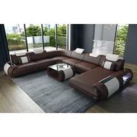 Sofa Dreams Wohnlandschaft Sofa Ledercouch Leder Rimini XXL U Form Ledersofa, Couch, mit LED, wahlweise mit Bettfunktion als Schlafsofa, Designersofa braun
