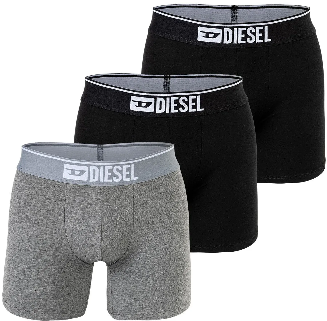 DIESEL Herren Boxershorts, 3er Pack - UMBX-SEBASTIANTHREEPACK, Boxer Long, Cotton Stretch Schwarz/Grau L