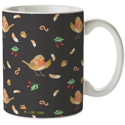 Mr. & Mrs. Panda Tasse Rotkehlchen mit Federn – Grau – Geschenk, Tasse Sprüche, Kaffeetasse, Keramik grau