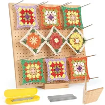 luxuskollektion Granny Square Spanner Groß mit Holz-Blocking Board, Edelstahl-Stiften