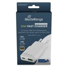 MediaRange 30W 2-Port 1x USB-A/1x USB-C GaN USB-A - Weiß