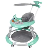 4in1 Lauflernhilfe Babywalker Spiel- und Lauflernwagen Gehfrei Babywippe mit Musik,Spielecenter,Markise, Klappbar Laufhilfe babys ab 6 Monaten Grün - Grün