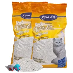 2 x 15 Liter Lyra Pet® White Cat® Katzenstreu Bentonit mit Babypuderduft + 2 Mäuse