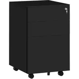 Vinsetto Rollcontainer Aktenschrank mit 3 Schubladen, Büroschrank mit Schloss, Druckschrank, Unterschrank mit Hängeregistratur, Bürocontainer im A4-Format, Stahl, 37 x 43,5 x 60 cm, Schwarz